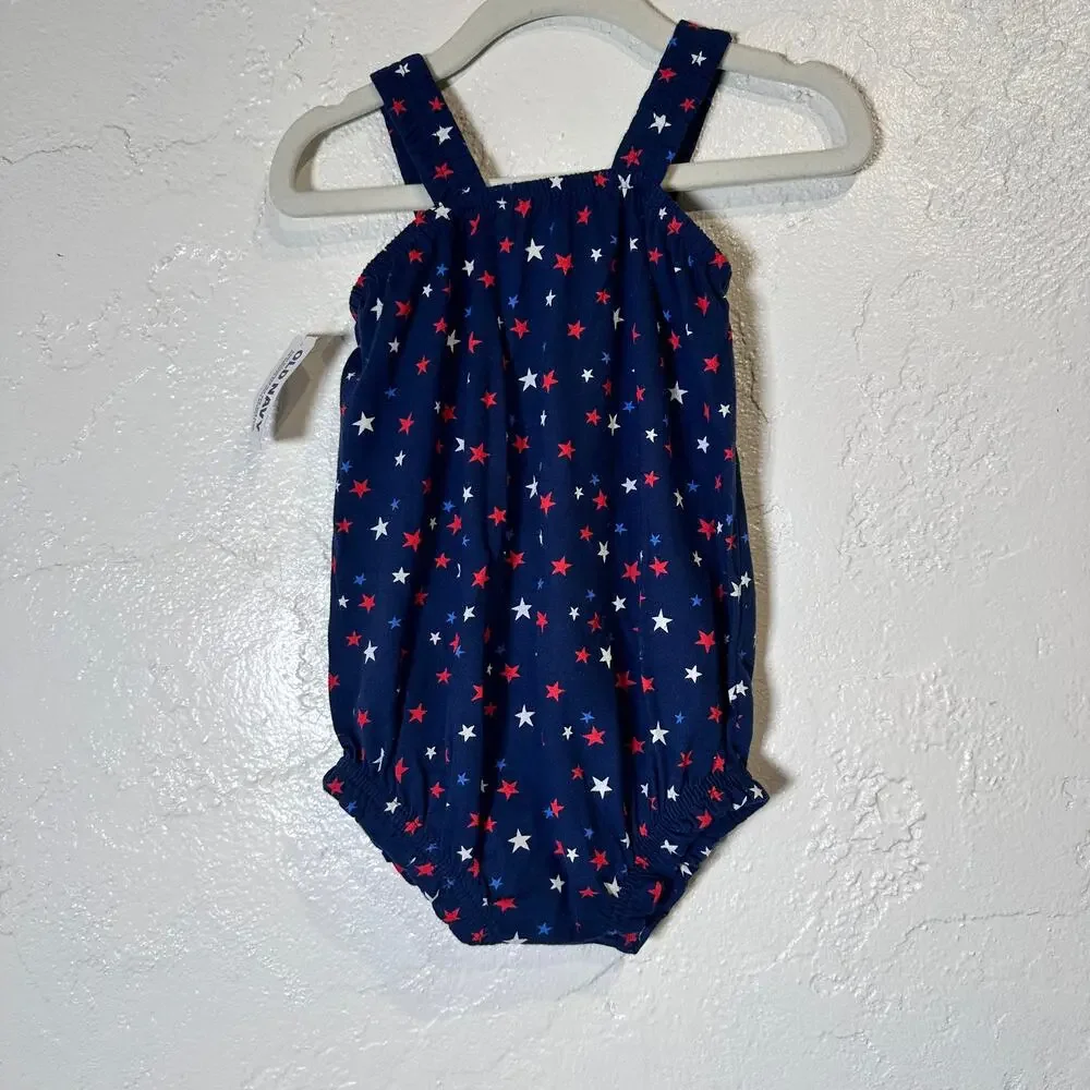 NWT Old Navy 6-12 Mo Romper Infant Blue Stars Patriotic July 4th